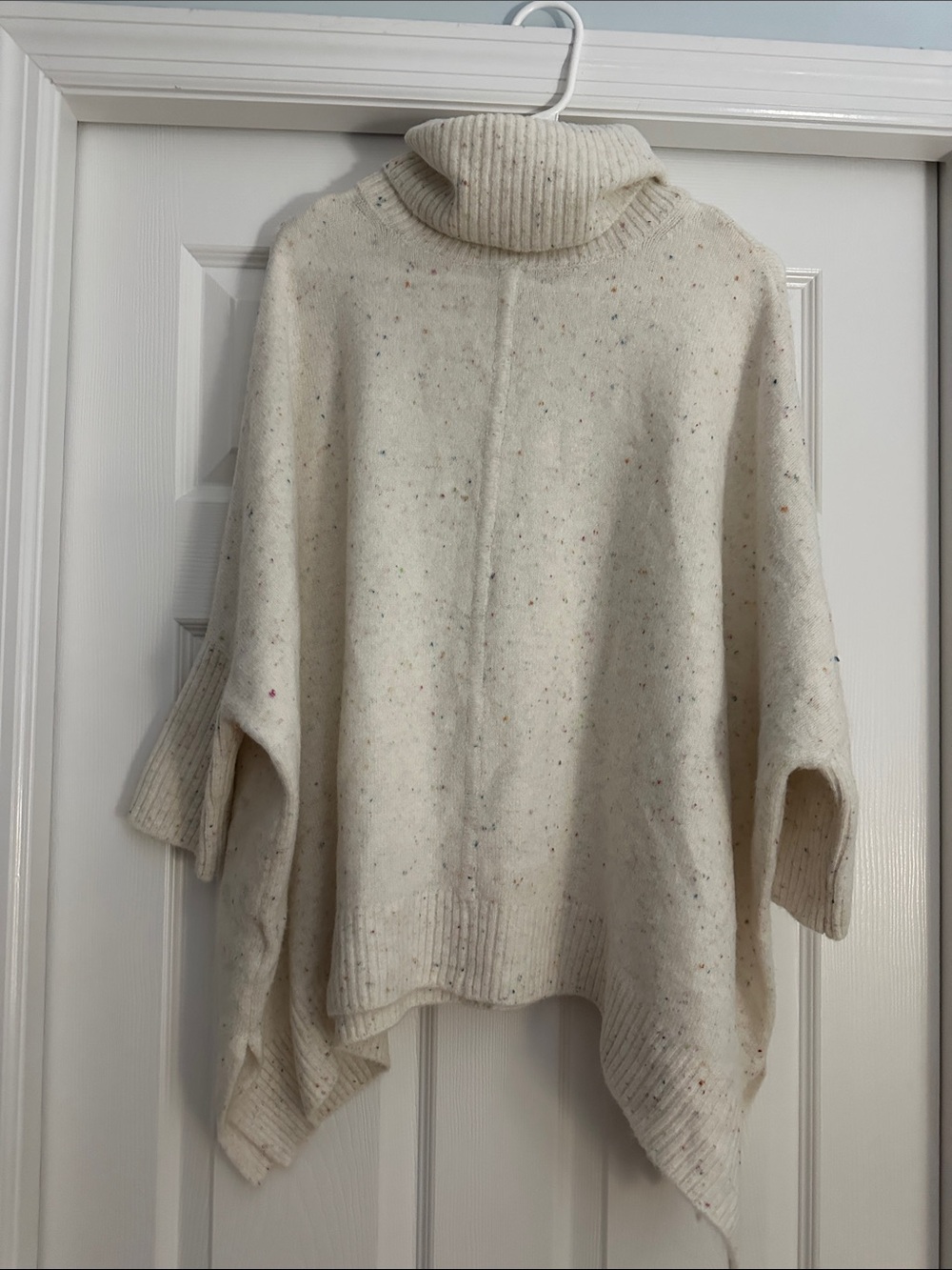 LOFT Ivory Speckled Turtleneck Poncho